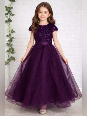 Elegant Purple Kids maxi evening party Dress/size 9-10
